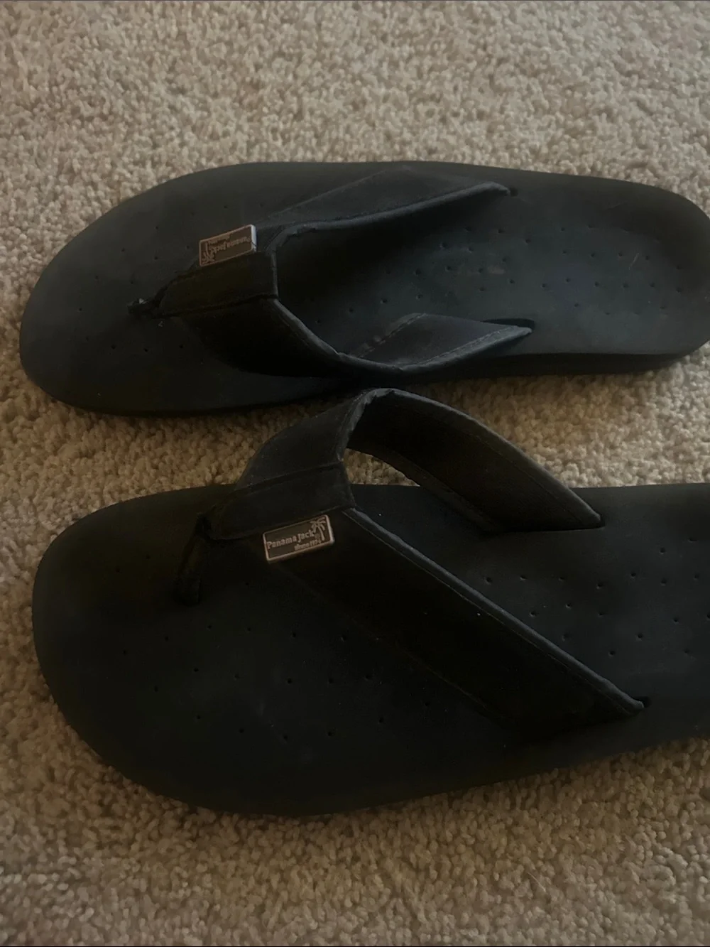 Panama Jack Black Leather Flip Flop Sandals with Logo Tag